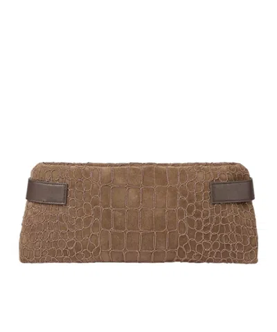 Brunello Cucinelli Essence Pouch Bag With Croc Embroidery In Brown