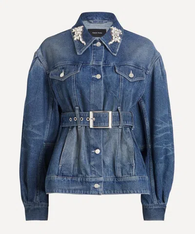 Simone Rocha Blue Turbo Embellished Sculpted Belt Detail Denim Jacket