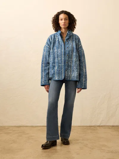 Faherty Indigo Quilted Patchwork Jacket Akola Blockprint In Brown