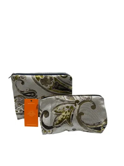 Sunsets Of Naples Make Up Bags Set In Green And Cream In Multi