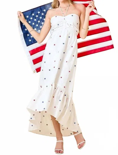Day + Moon Star Embroidered Halter Midi Dress In White In White