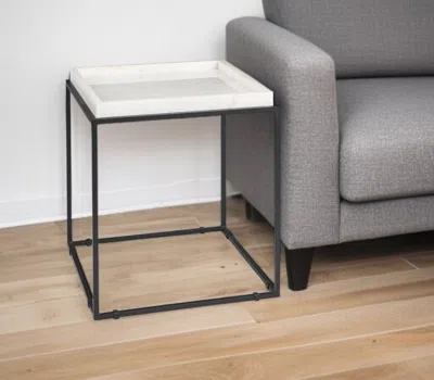 Hivvago 20" White And Black Marble And Metal Square Frame End Table In White