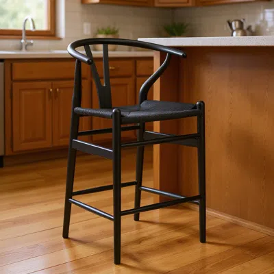 Hivvago 27" Black Solid Wood Counter Height Bar Chair In Black