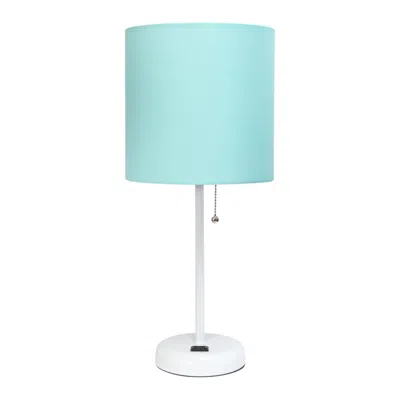 Hivvago Set Of Two 20" White Metal Table Lamp With Aqua Drum Shade In Blue