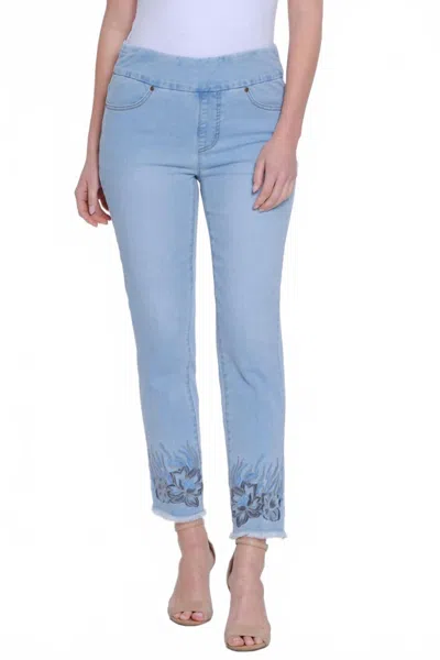 Slimsation By Multiples Sequin Embroidered Hem Jean In Indigo In Blue