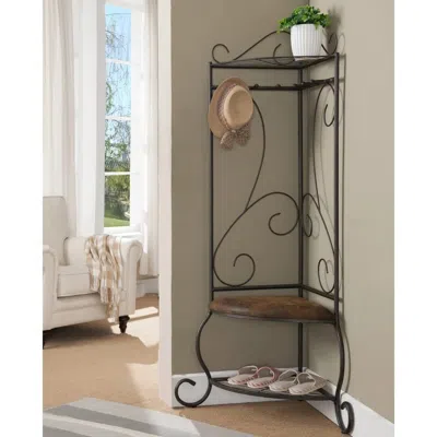 Hivvago Corner Metal Hall Tree Entryway Coat Rack Upholstered Storage Bench Shoe Rack In Multi