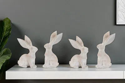 Hivvago Set Of Four Beige Polyresin Rabbit Figurine In White
