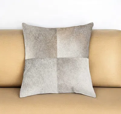 Hivvago 18" Gray Geometric Color Block Cowhide Throw Pillow In Gray