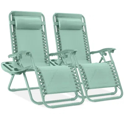 Best Choice Products Set Of 2 Zero Gravity Lounge Chair Recliners For Patio, Pool W/ Cup Holder Tray - Seafoam In Neutral