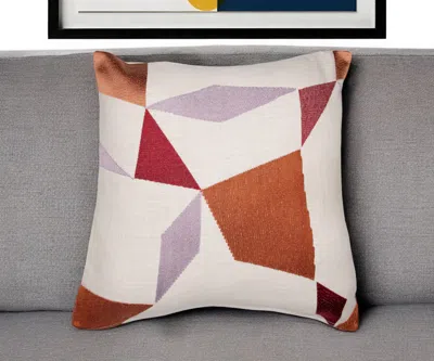 Hivvago 24" Ivory Geometric Cotton Blend Throw Pillow With Embroidery In Multi