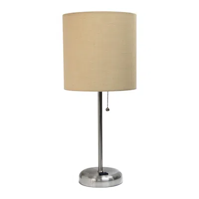 Hivvago Set Of Two 20" Silver Metal Table Lamp With Tan Drum Shade In Gold