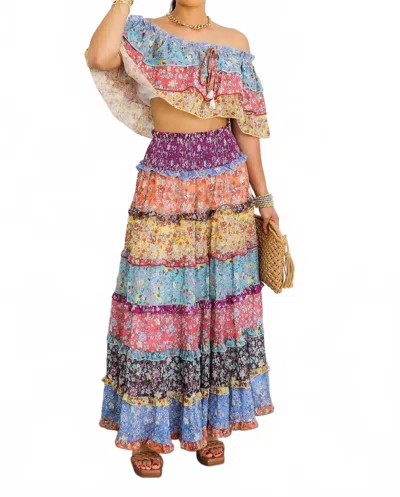 Surelymine Boho Floral Ruffle Crop Top & Maxi Skirt Set In Multi In Multi