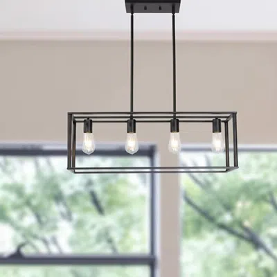 Hivvago Black Metal Four Light Caged Rectangular Hanging Pendent Light In Black