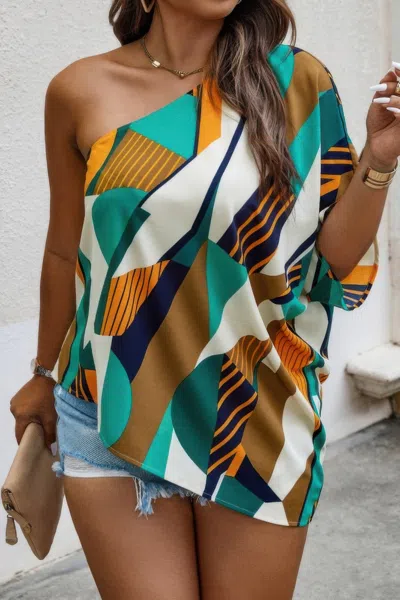 Truedames Plus Size One Shoulder Asymmetrical Hem Blouse In Multi