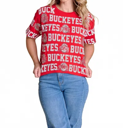 Stewart Simmons The Sequin Repeat Tee Ohio State In Red In Red