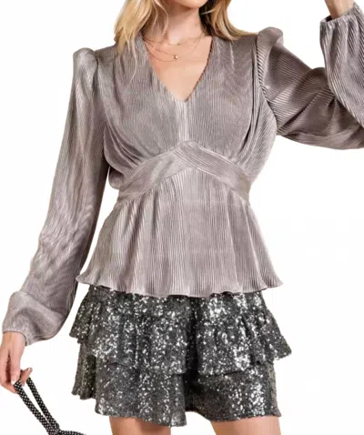 143 Story Pleated Peplum Blouse In Smokey Taupe In Gray