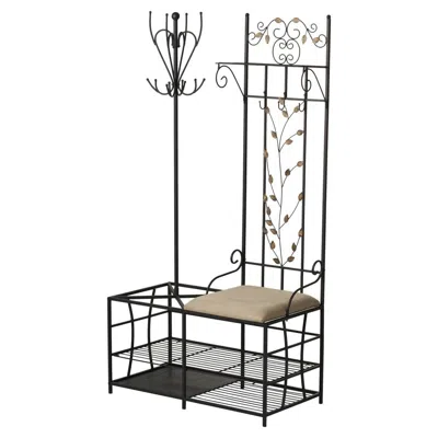 Hivvago Entryway Hall Tree Coat Rack Storage Bench With Scrolling Leaves Scrollwork In Multi