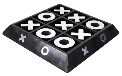Hivvago Nickel And Dark Wood Tic Tac Toe Game Sculpture In Black
