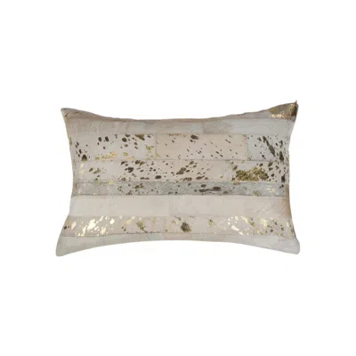 Hivvago Set Of Two 12" X 20" Natural And Gold Patchwork Cowhide Lumbar Throw Pillows With Glitter In Gold