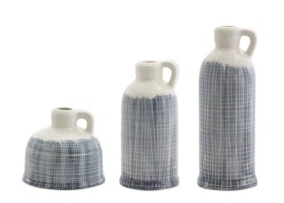 Hivvago Set Of Three Blue And White Checkered Round Clay Table Vase In Gray