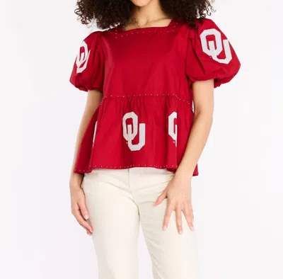 Stewart Simmons The Puff Sleeve Peplum Top Oklahoma In Red In Red