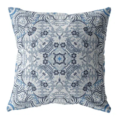 Hivvago 18" Light Blue Boho Ornate Zippered Suede Throw Pillow In Blue
