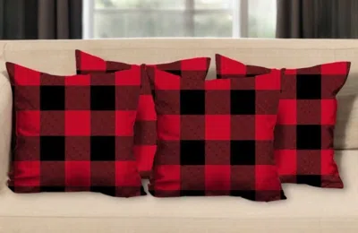Hivvago Set Of Four 18 X 18 Red And Black Plaid Zippered Polyester Christmas Throw Pillow In Red