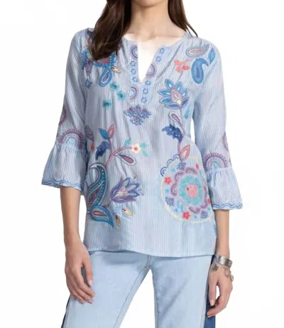 Johnny Was Silk Ruffle Sleeve Blouse In Blue