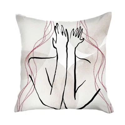 Hivvago 18" White And Black Abstract Hiding Face Fabric Throw Pillow In White