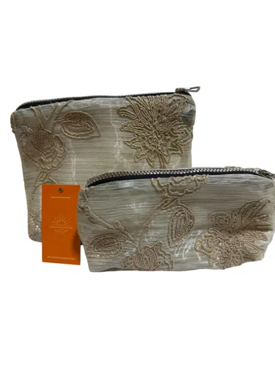 Sunsets Of Naples Make Up Bags Set In Embroidery Flowers In Green