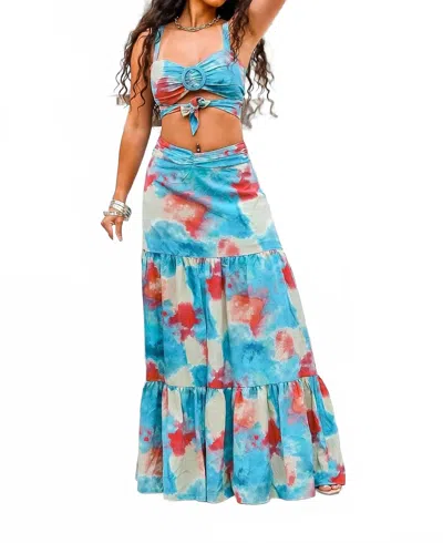 Surelymine Miami Vibes Printed Maxi Skirt Set In Multi In Multi