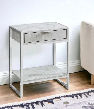 Hivvago 24" Silver And Gray Wood And Metal End Table With Drawer And Shelf In Gray
