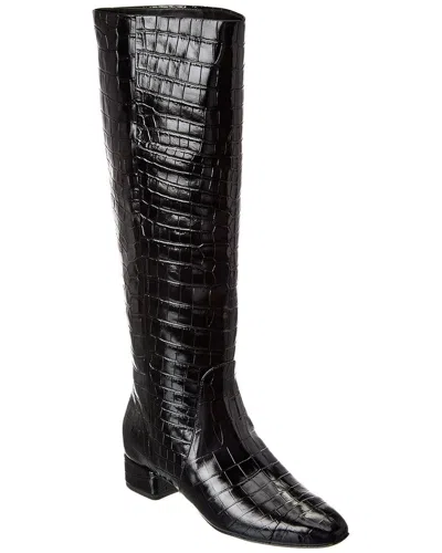 Veronica Beard Cecile Croc-embossed Leather Knee-high Boot In Black