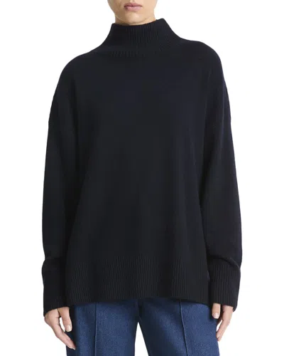 Vince Dropped-shoulder Turtleneck Wool & Cashmere-blend Top In Blue