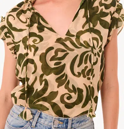 Misa Basia Split Neckline Top In Tonal Cactus Chiffon In Multi
