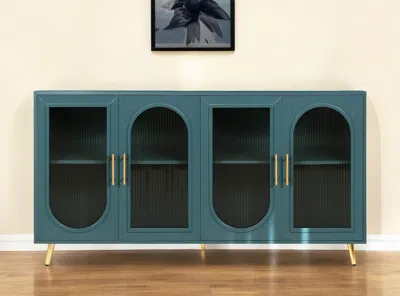 Hivvago 60" Teal Blue Ribbed Texture Sideboard With Four Doors In Green