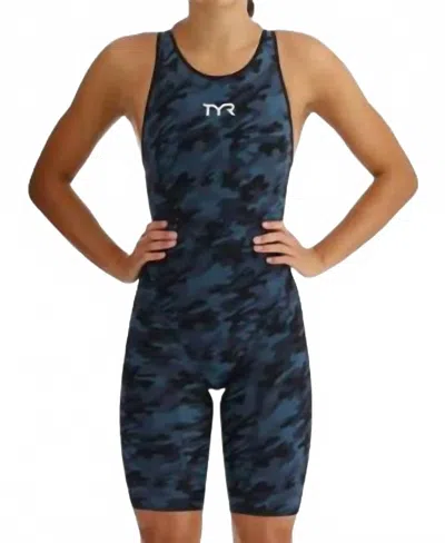Tyr Venzo Camo Open Back Swimsuit In Deep Teal In Blue