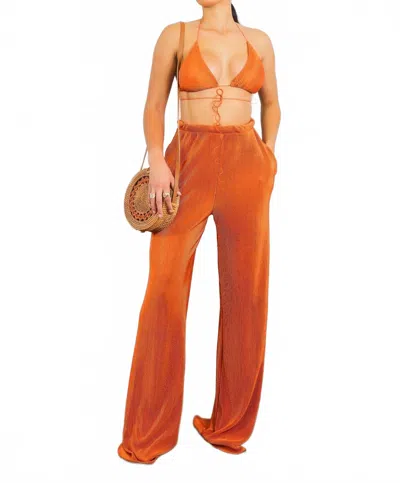 Surelymine Pleated Vibes Pant Set In Orange In Orange
