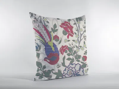 Hivvago 16" Pink Sage Peacock Zippered Suede Throw Pillow In Multi
