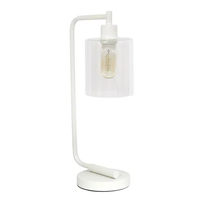 Hivvago 19" White Iron Lantern Table Lamp With Clear Cylinder Shade In White