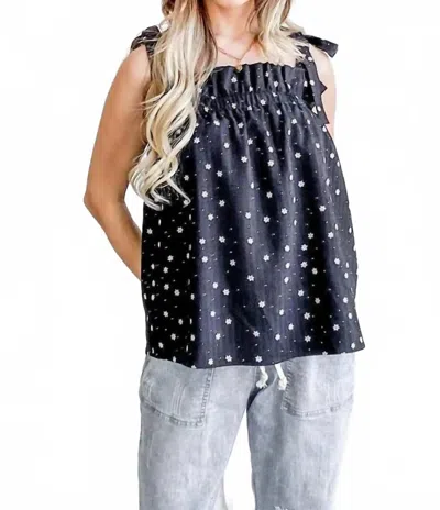 And The Why Daisy Polka Dot Print Ruffle With Ribbon Tied Tank Top In Black In Black