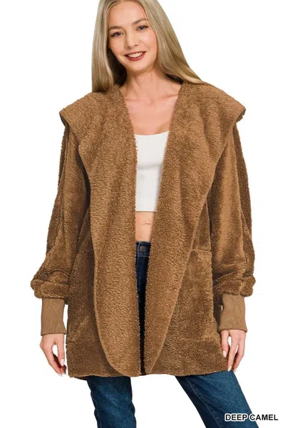 Truedames Hooded Faux Fur Jacket With Pockets In Multi