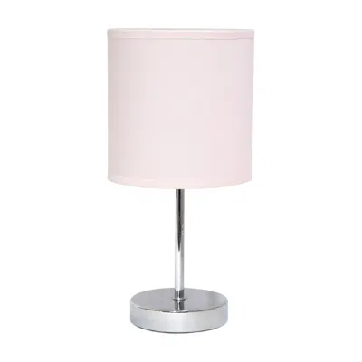 Hivvago Set Of Two 12" Silver Metal Table Lamp With Blush Drum Shade In White