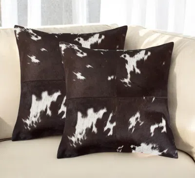Hivvago Set Of Two 18" Chocolate And White Cowhide Cowhide Throw Pillows In Multi