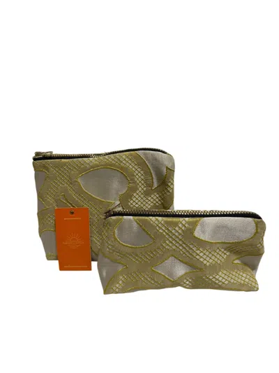Sunsets Of Naples Make Up Bags Set In Gold Shapes In Green