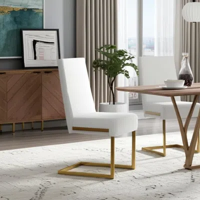 Hivvago Set Of Two White And Gold Upholstered Faux Leather Dining Side Chairs In White