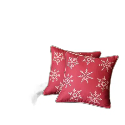 Hivvago Set Of 2 Red And White Snowflakes Throw Pillows In Red