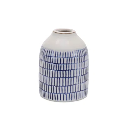 Hivvago Set Of Two White And Blue Checkered Round Ceramic Table Vase In Blue
