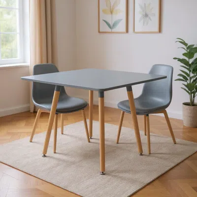 Hivvago 32" Gray And Natural Wood Square Dining Table In Gray