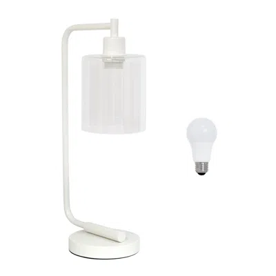 Hivvago 19" White Iron Lantern Table Lamp Led With Clear Cylinder Shade In White